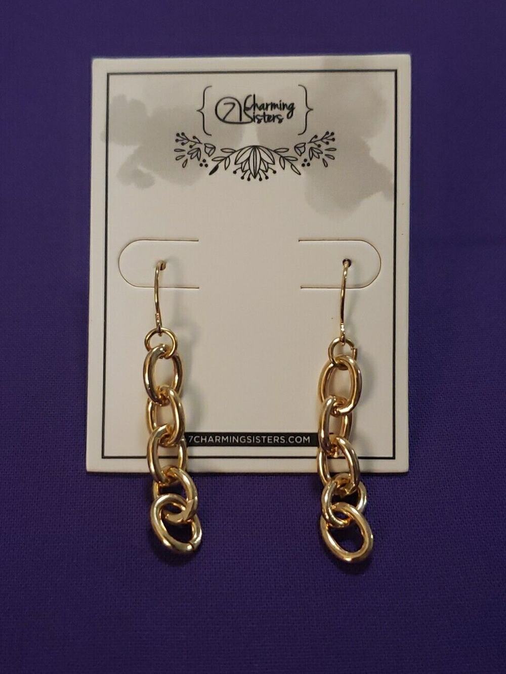 Shiny Yellow Gold Tone Chain Link Dangle Earrings Lightweight Simple Classic New